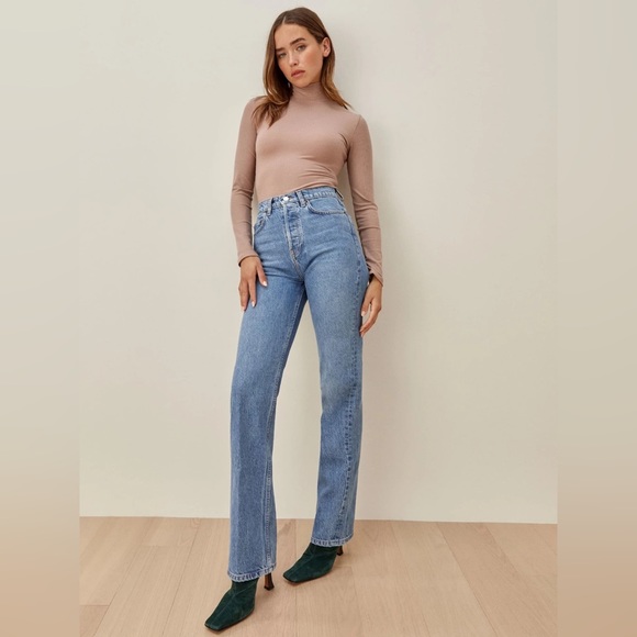 Reformation Cynthia High Rise Straight Long Jeans, Colorado Wash - Picture 6 of 13